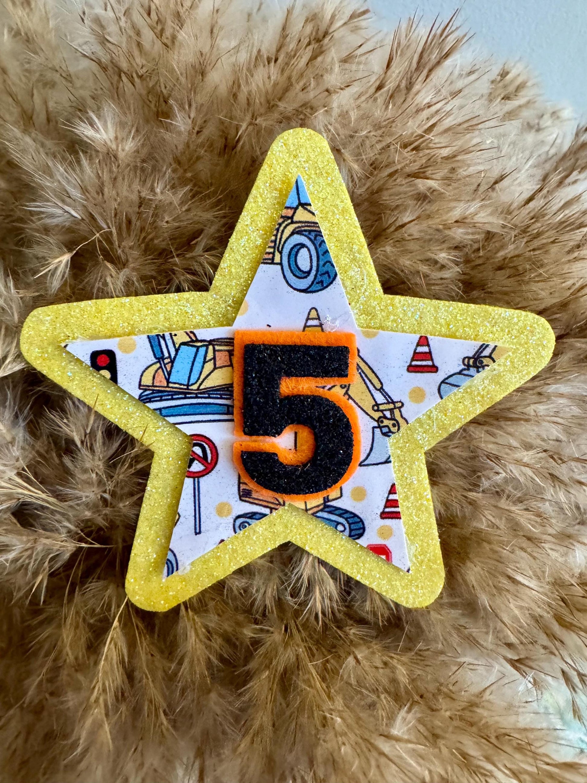 Construction Diggers Birthday Badge – Glitter Star Any Age Party Accessory – Boys Birthday Outfit – Construction Party Decoration - ANY AGE