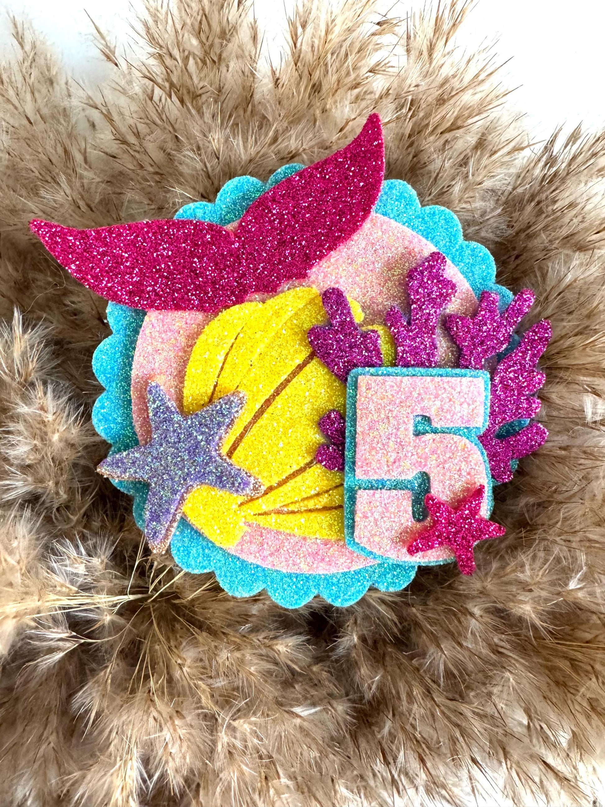 Glitter Mermaid Birthday Badge | Any Age Party Pin | Under the Sea Theme | Girl Birthday Outfit Accessory | Handmade Party Decoration