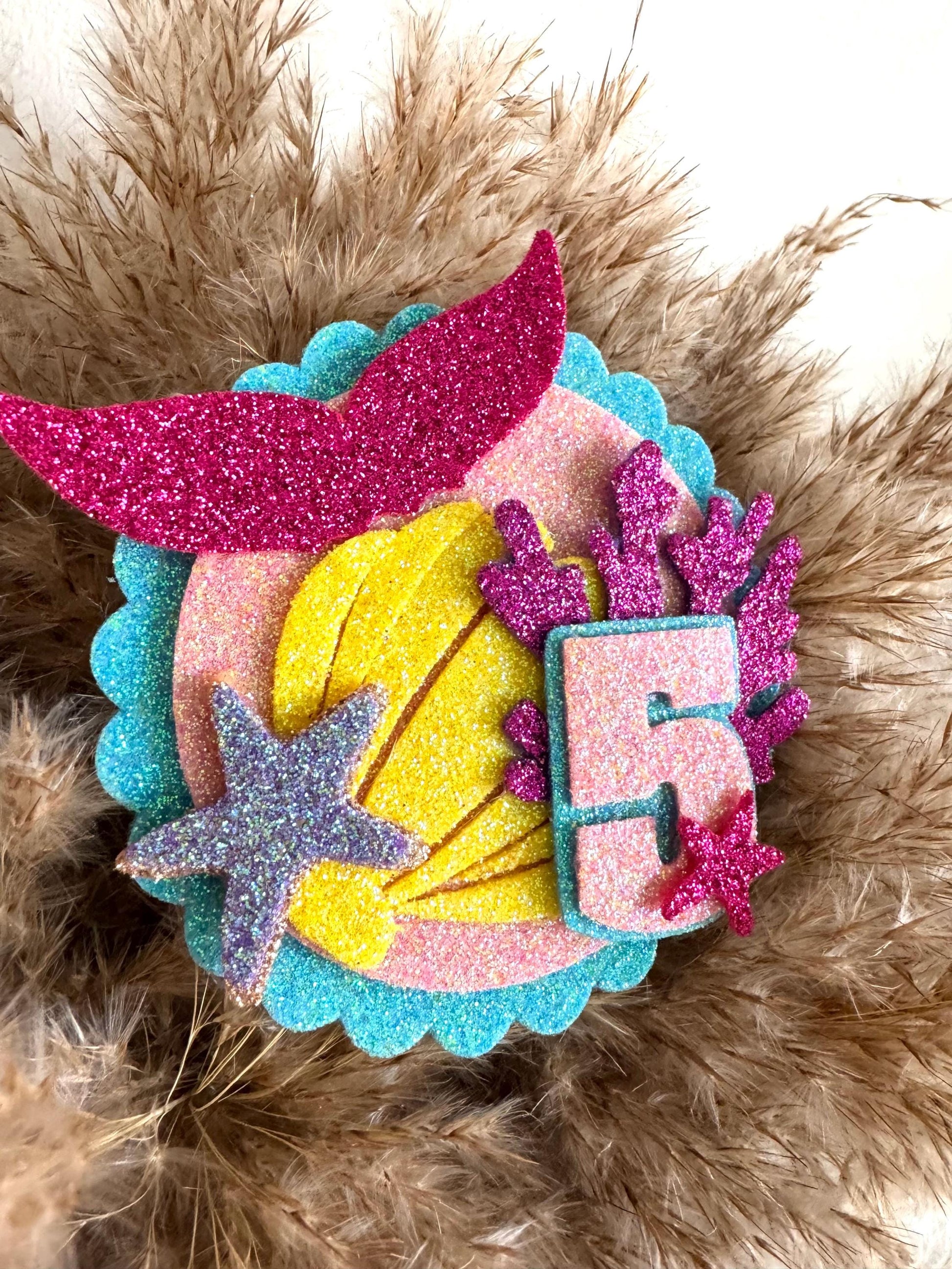 Glitter Mermaid Birthday Badge | Any Age Party Pin | Under the Sea Theme | Girl Birthday Outfit Accessory | Handmade Party Decoration