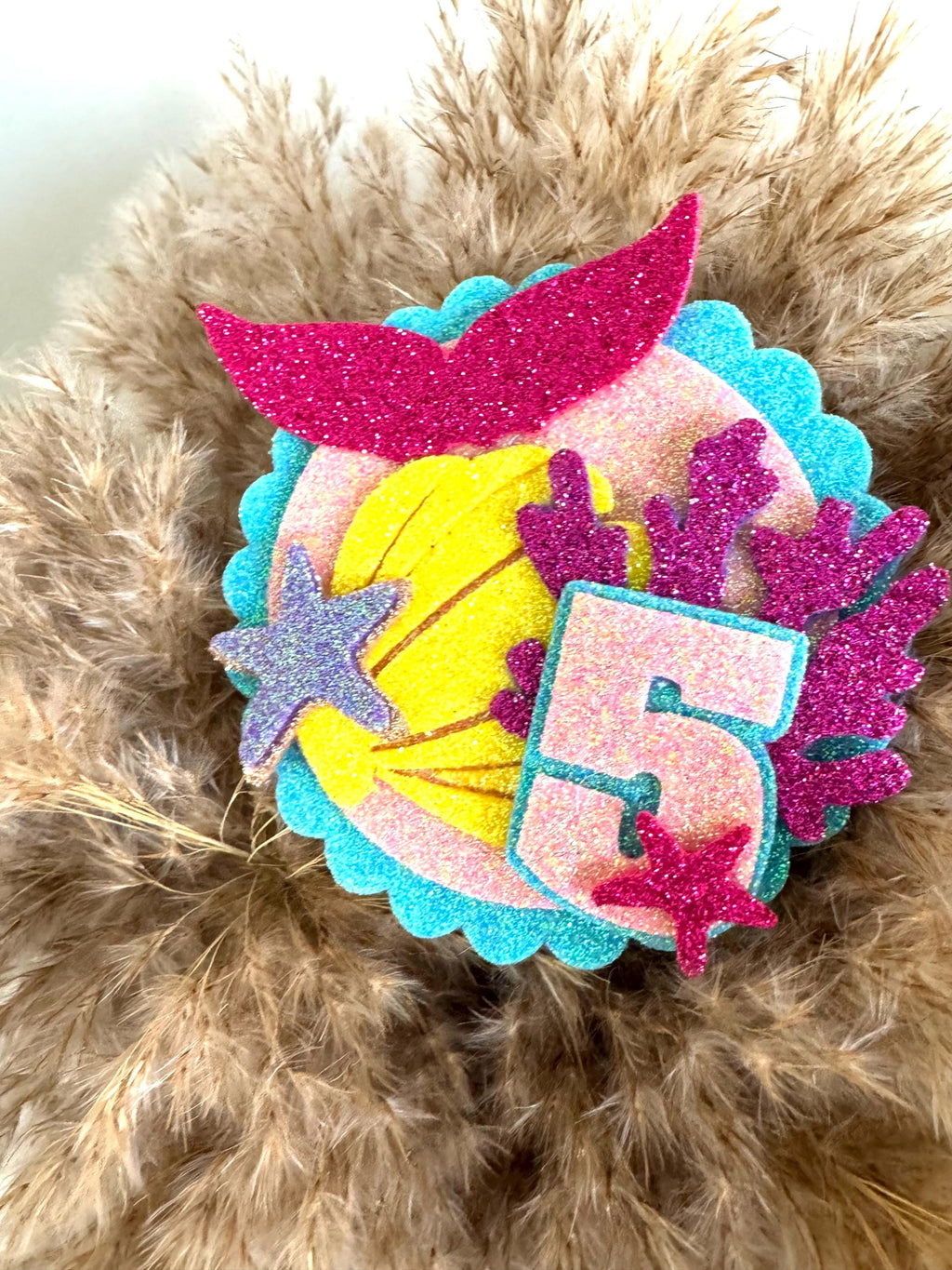 Glitter Mermaid Birthday Badge | Any Age Party Pin | Under the Sea Theme | Girl Birthday Outfit Accessory | Handmade Party Decoration