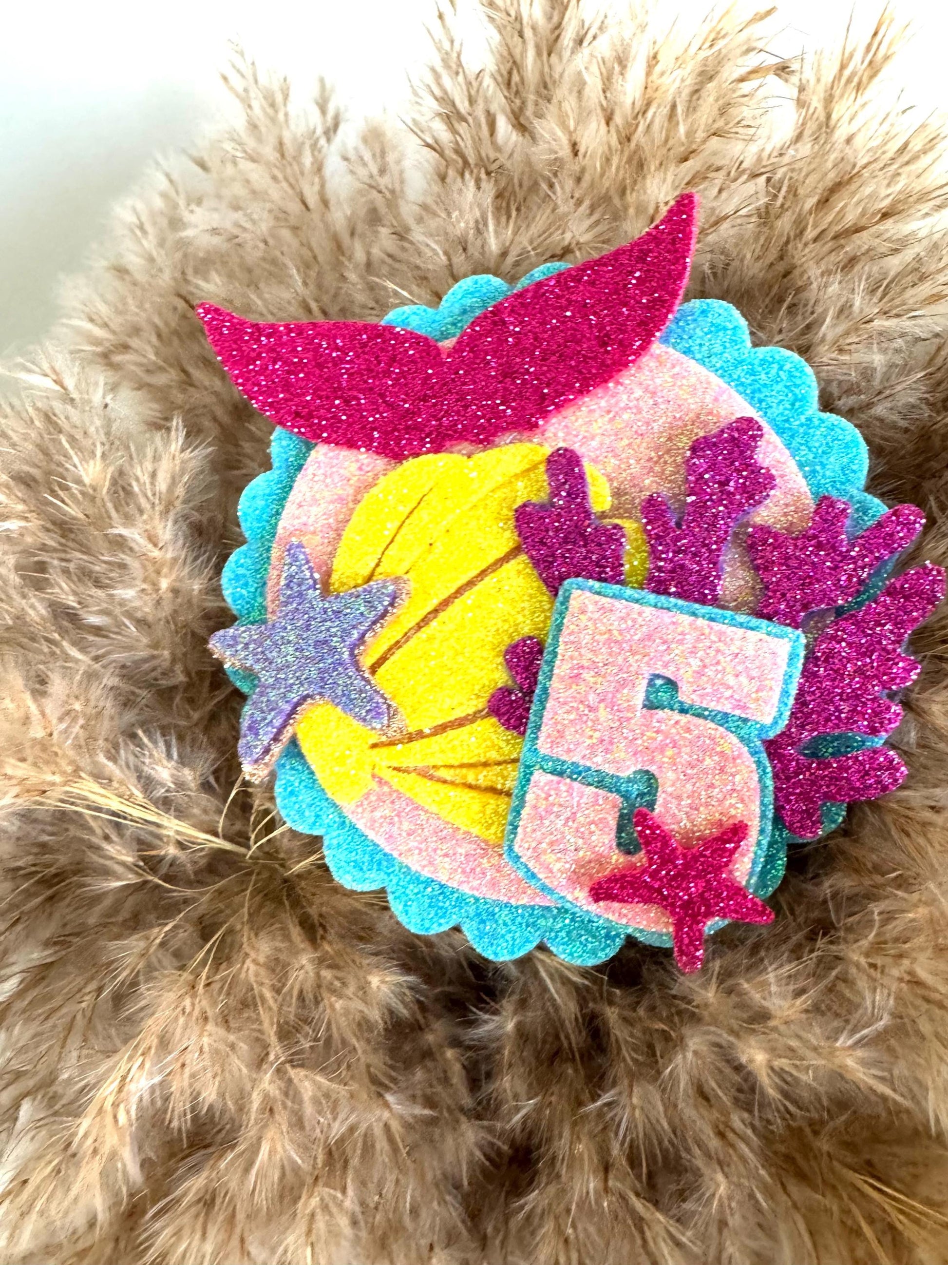 Glitter Mermaid Birthday Badge | Any Age Party Pin | Under the Sea Theme | Girl Birthday Outfit Accessory | Handmade Party Decoration