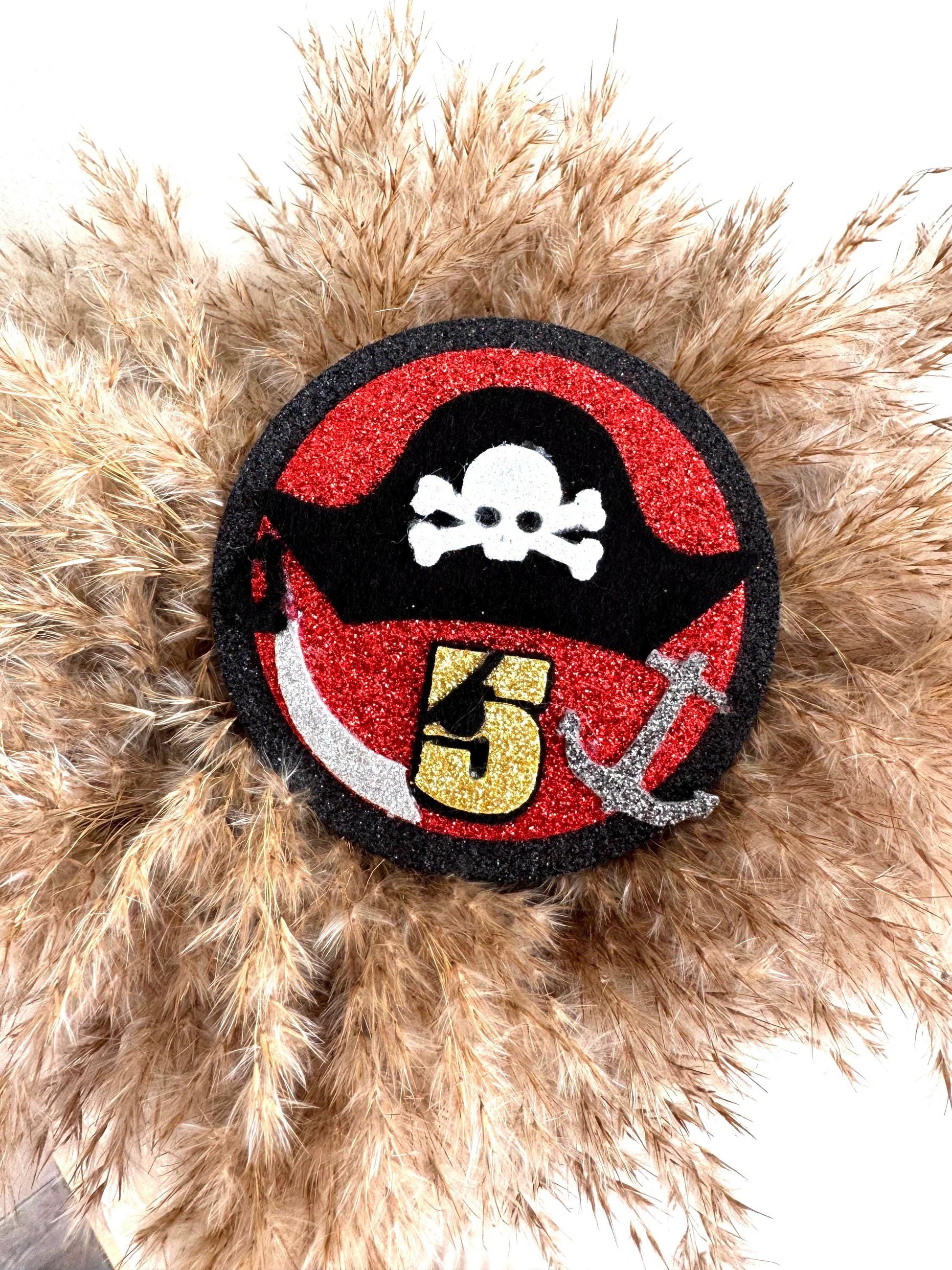 Pirate Birthday Badge for Kids Glittery Any Age Party Badge Pirate Theme Party Accessory  Handmade Birthday Pin  Boys Birthday Outfit Add-on