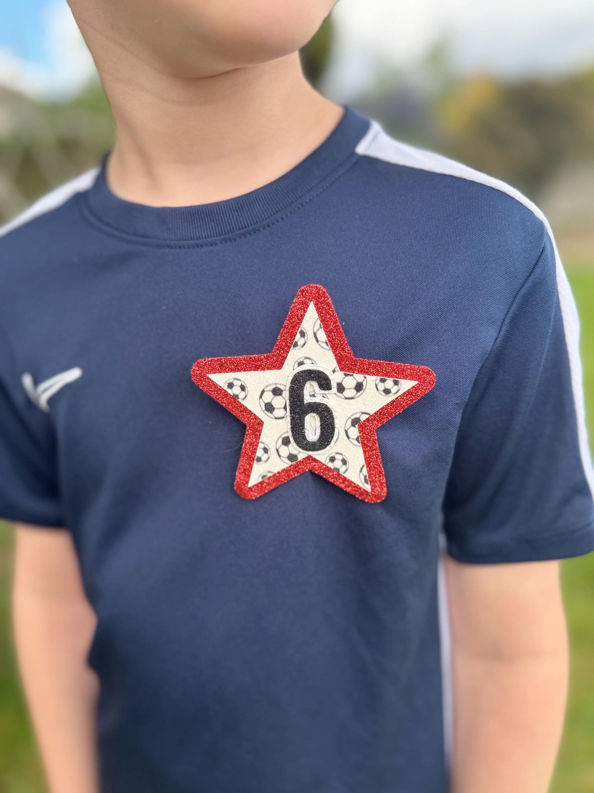 Birthday badge | Football glitter star badge | Any Age | Custom badge colour | Football birthday party