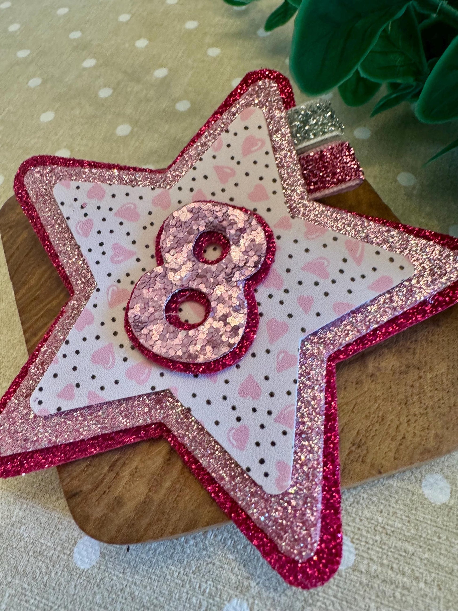 Glitter Star Birthday Badge for Girls – Pink Birthday Badge with Number – Custom Age Badge – Handmade Party Accessory – Birthday Girl Pin