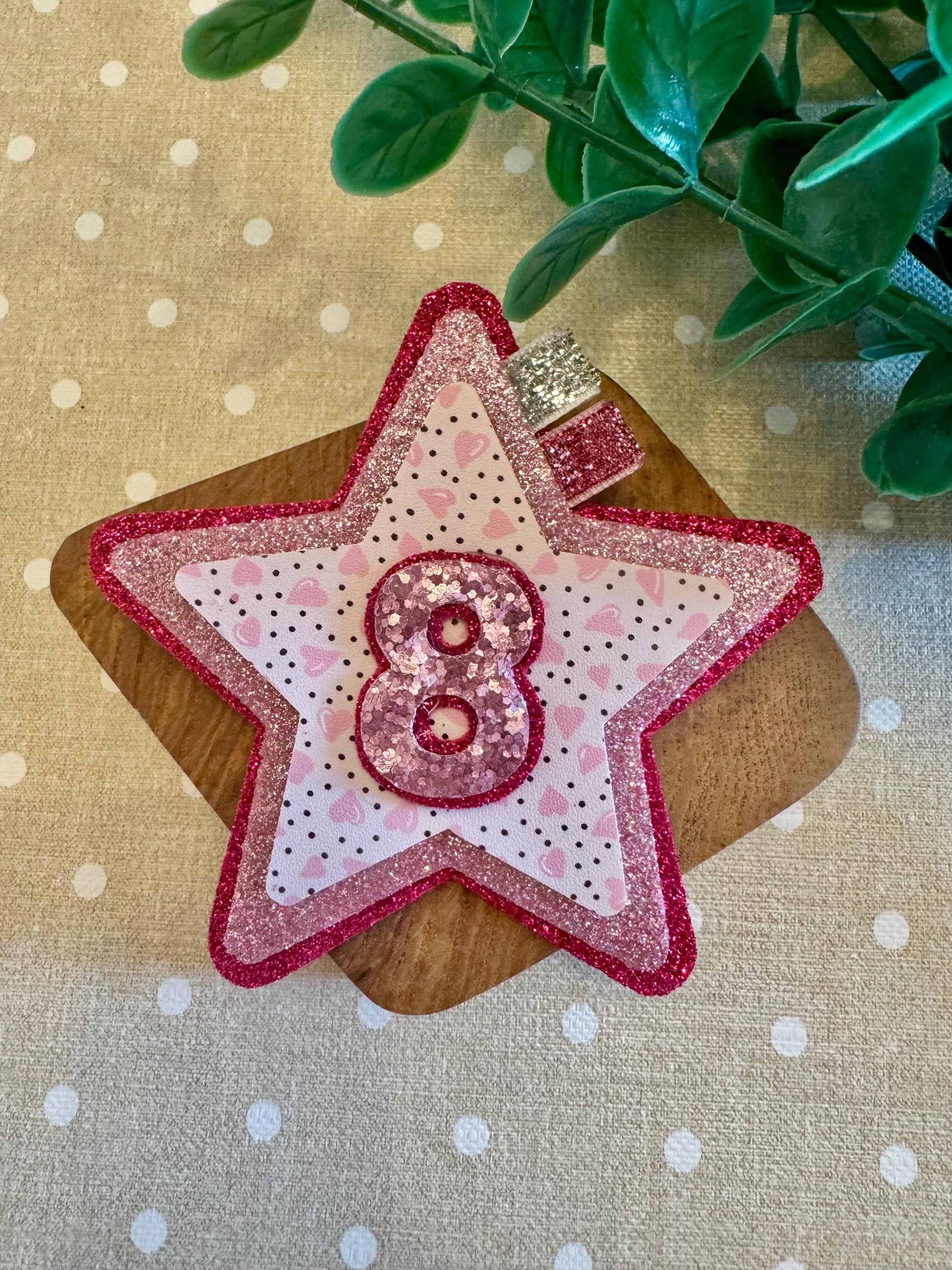 Glitter Star Birthday Badge for Girls – Pink Birthday Badge with Number – Custom Age Badge – Handmade Party Accessory – Birthday Girl Pin