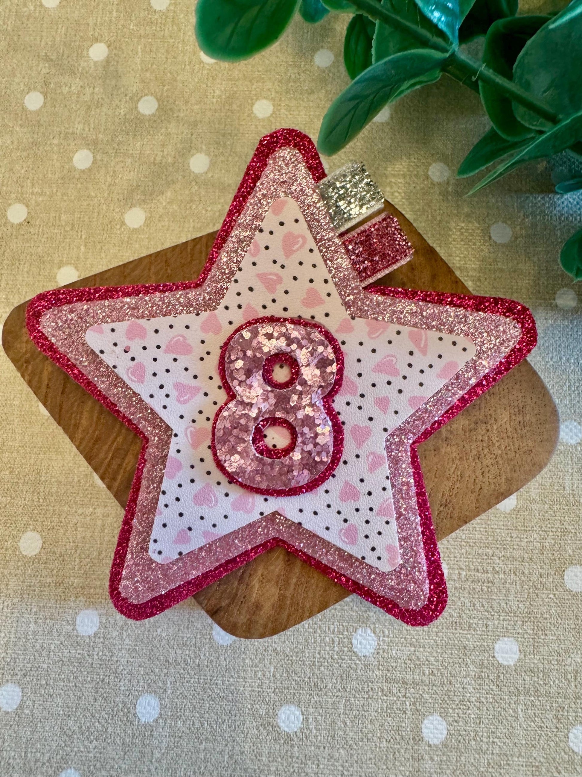 Glitter Star Birthday Badge for Girls – Pink Birthday Badge with Number – Custom Age Badge – Handmade Party Accessory – Birthday Girl Pin