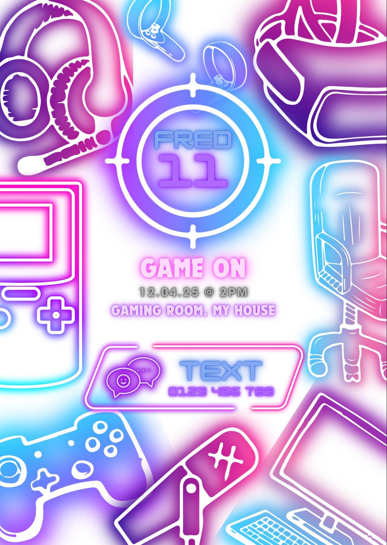 Neon Gamer Birthday Invitation | Game On Party Invite | Any Age Invitation | Editable Digital Download | Gaming Party for Boys | Gamer Party
