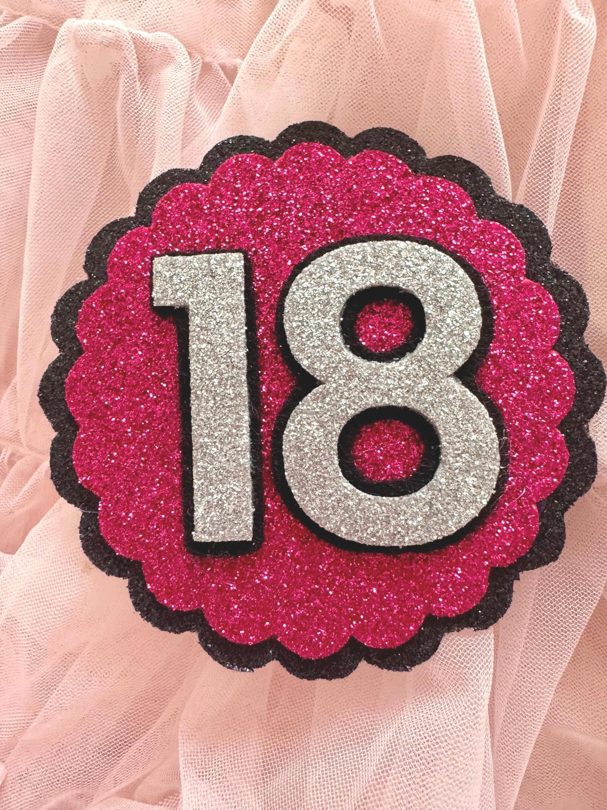 Glitter Birthday Badges - 18th, 21st, 30th Birthday Party Accessories - Sparkly Milestone Birthday Pins - Pink & Silver Celebration Badges