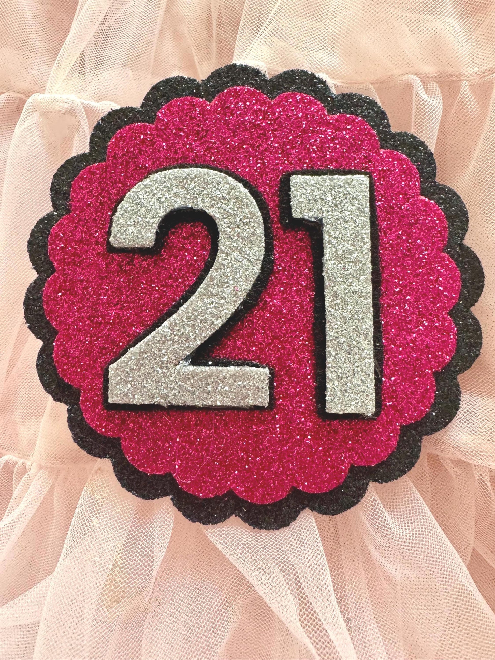 Glitter Birthday Badges - 18th, 21st, 30th Birthday Party Accessories - Sparkly Milestone Birthday Pins - Pink & Silver Celebration Badges