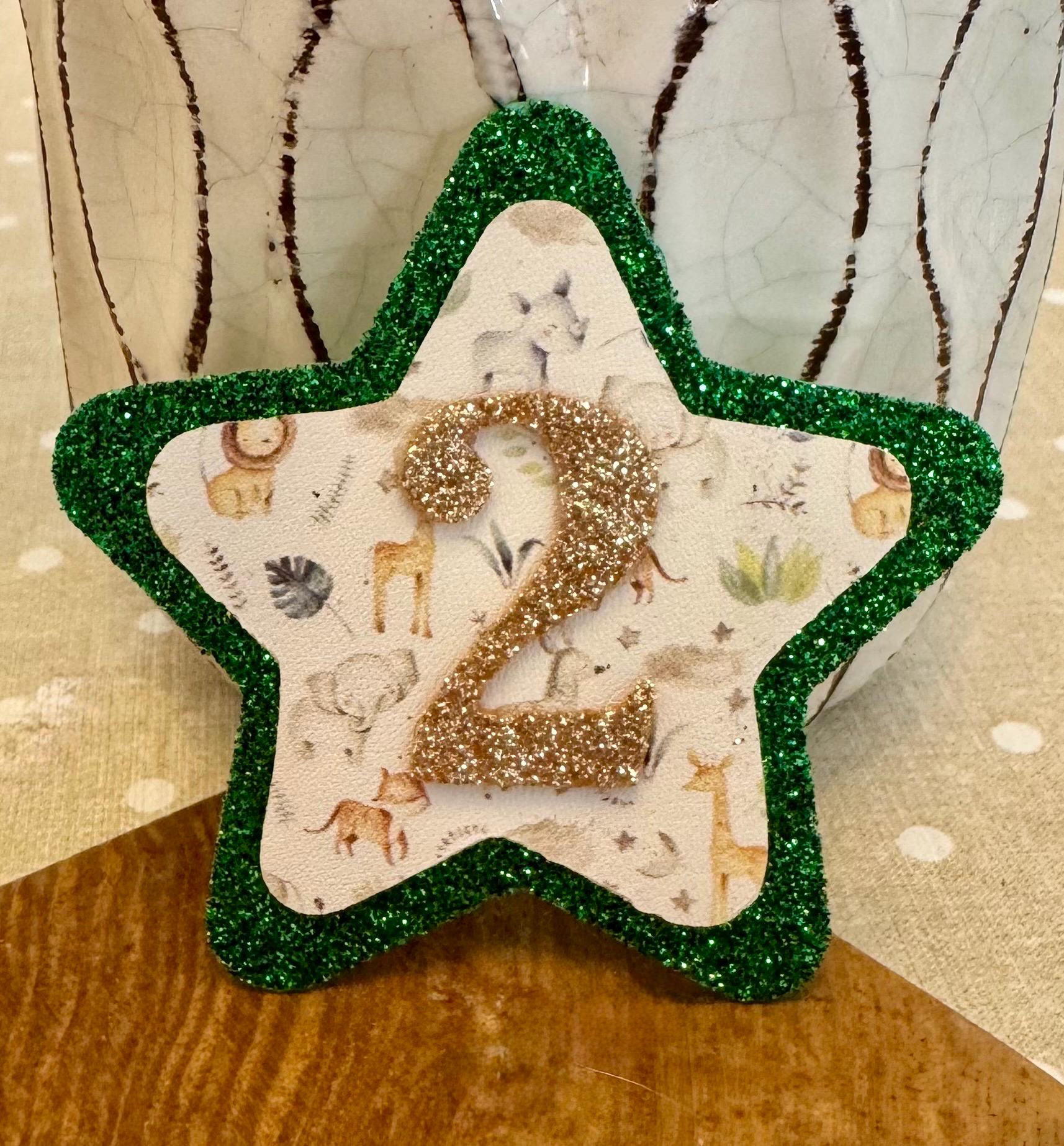 Safari Jungle Birthday Badge for Baby or Toddler – 1st or 2nd Birthday Pin – Green Glitter Star – Animal Theme Party – Handmade Keepsake