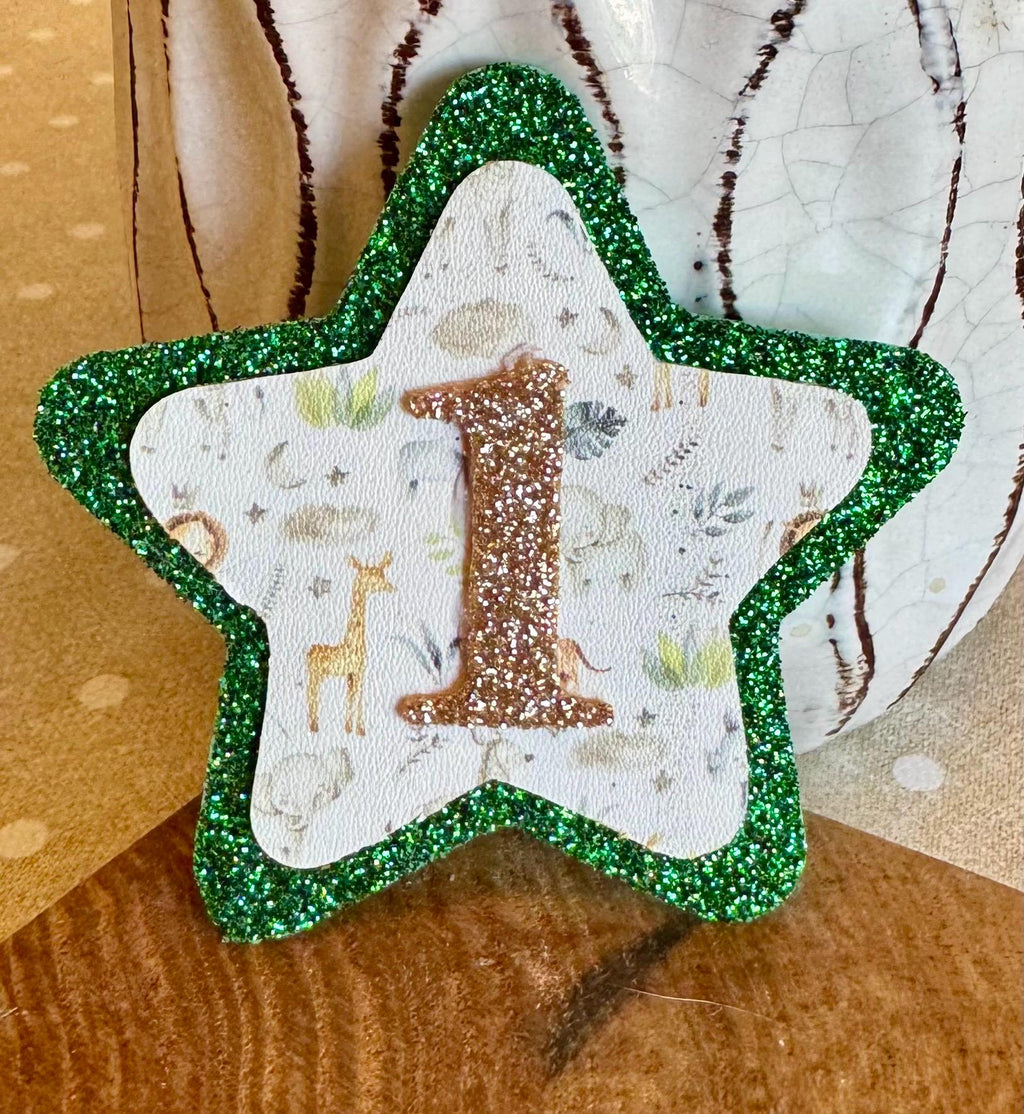 Safari Jungle Birthday Badge for Baby or Toddler – 1st or 2nd Birthday Pin – Green Glitter Star – Animal Theme Party – Handmade Keepsake