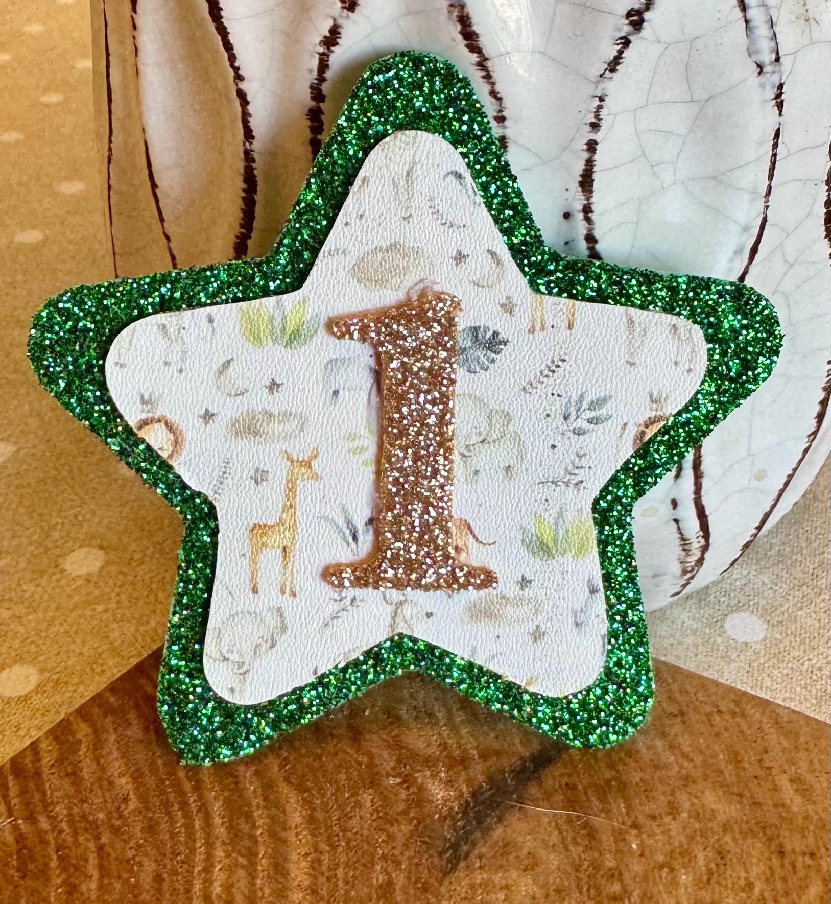Safari Jungle Birthday Badge for Baby or Toddler – 1st or 2nd Birthday Pin – Green Glitter Star – Animal Theme Party – Handmade Keepsake