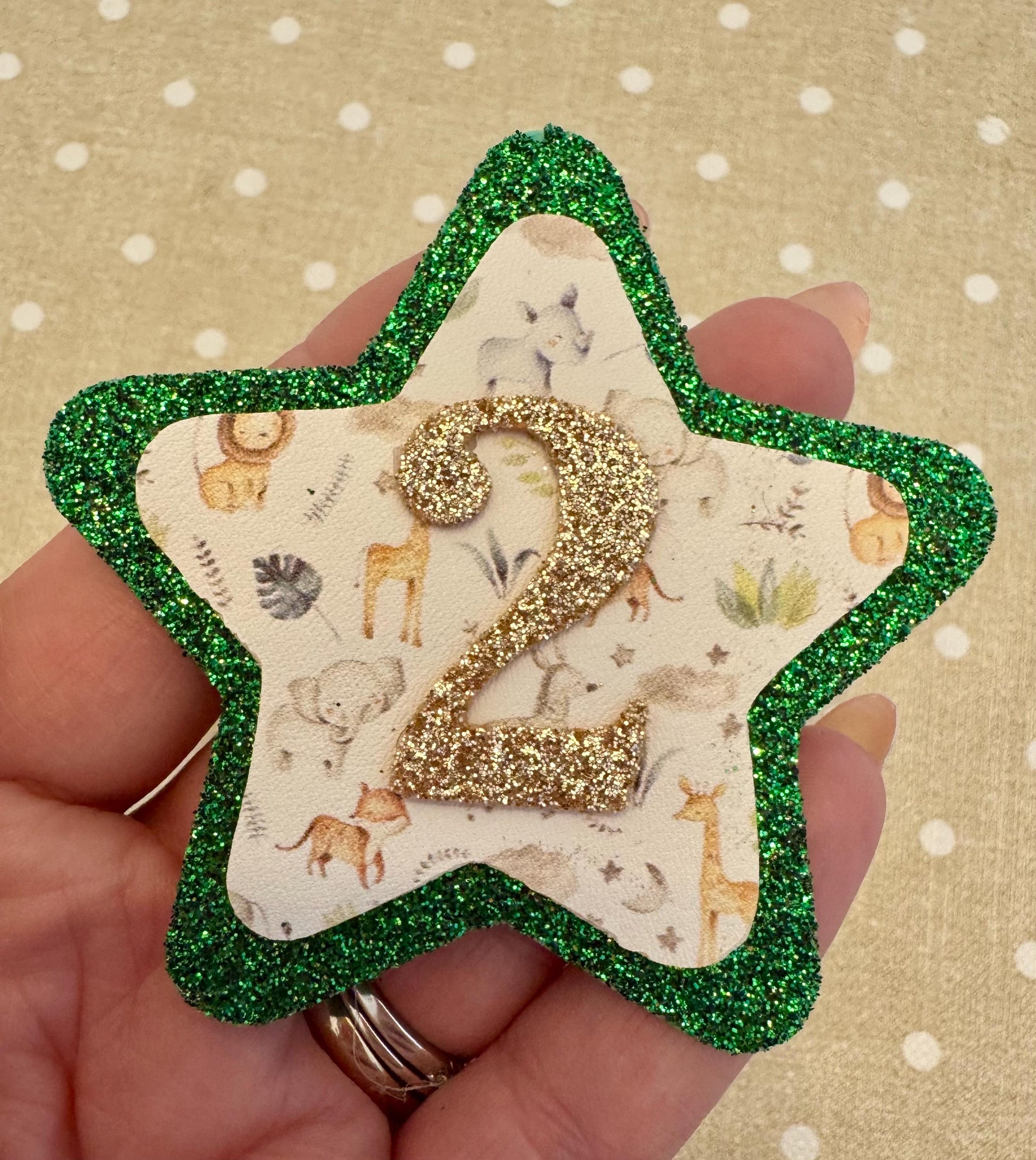 Safari Jungle Birthday Badge for Baby or Toddler – 1st or 2nd Birthday Pin – Green Glitter Star – Animal Theme Party – Handmade Keepsake
