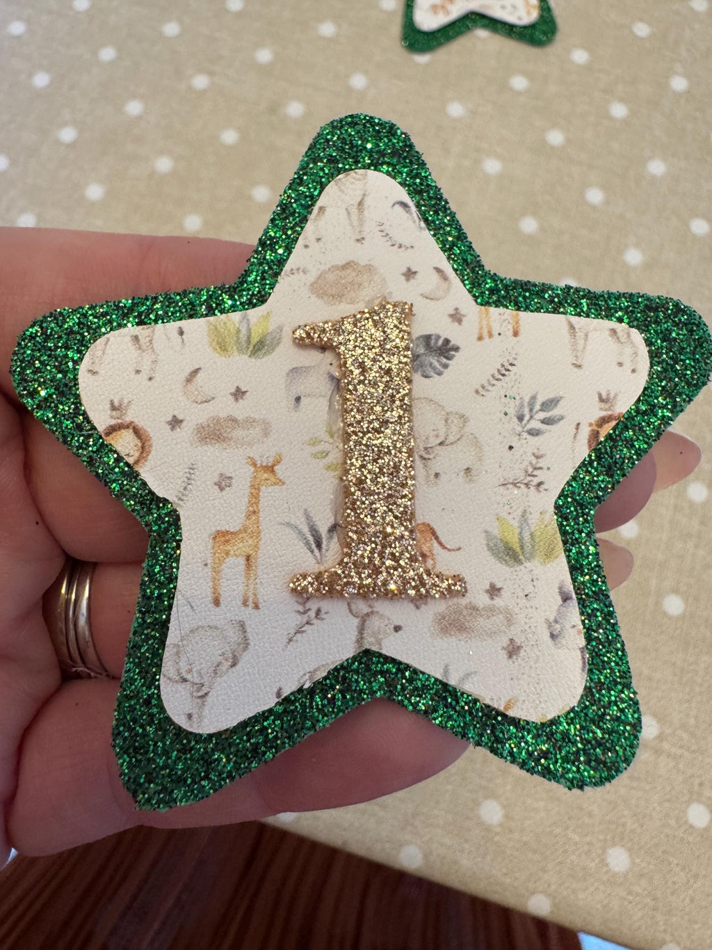 Safari Jungle Birthday Badge for Baby or Toddler – 1st or 2nd Birthday Pin – Green Glitter Star – Animal Theme Party – Handmade Keepsake