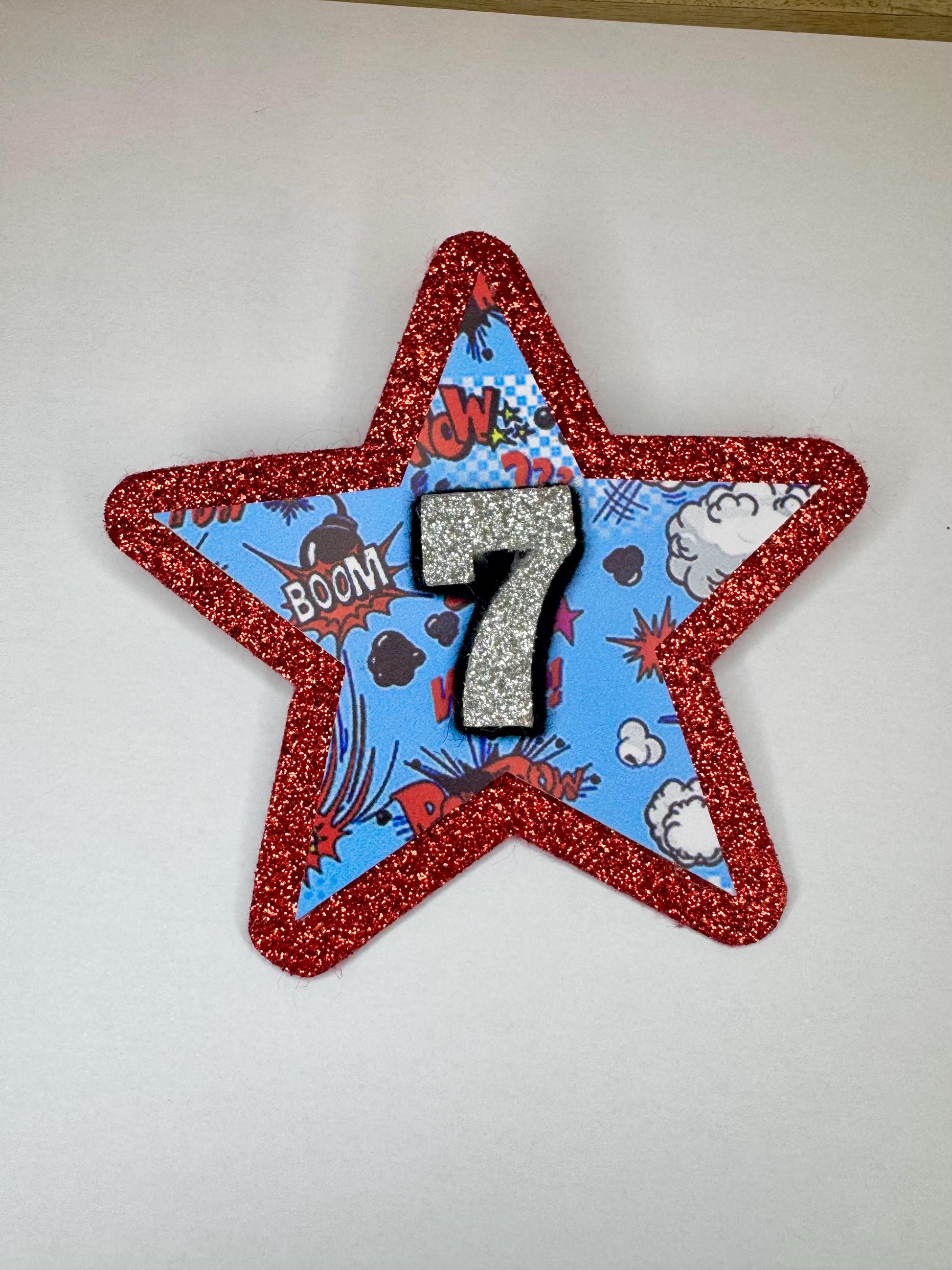 Super Hero Comic Birthday Badge - Glitter Star Birthday Badge - Superhero - All Ages - Custom Birthday Badge - Child Kids Birthday