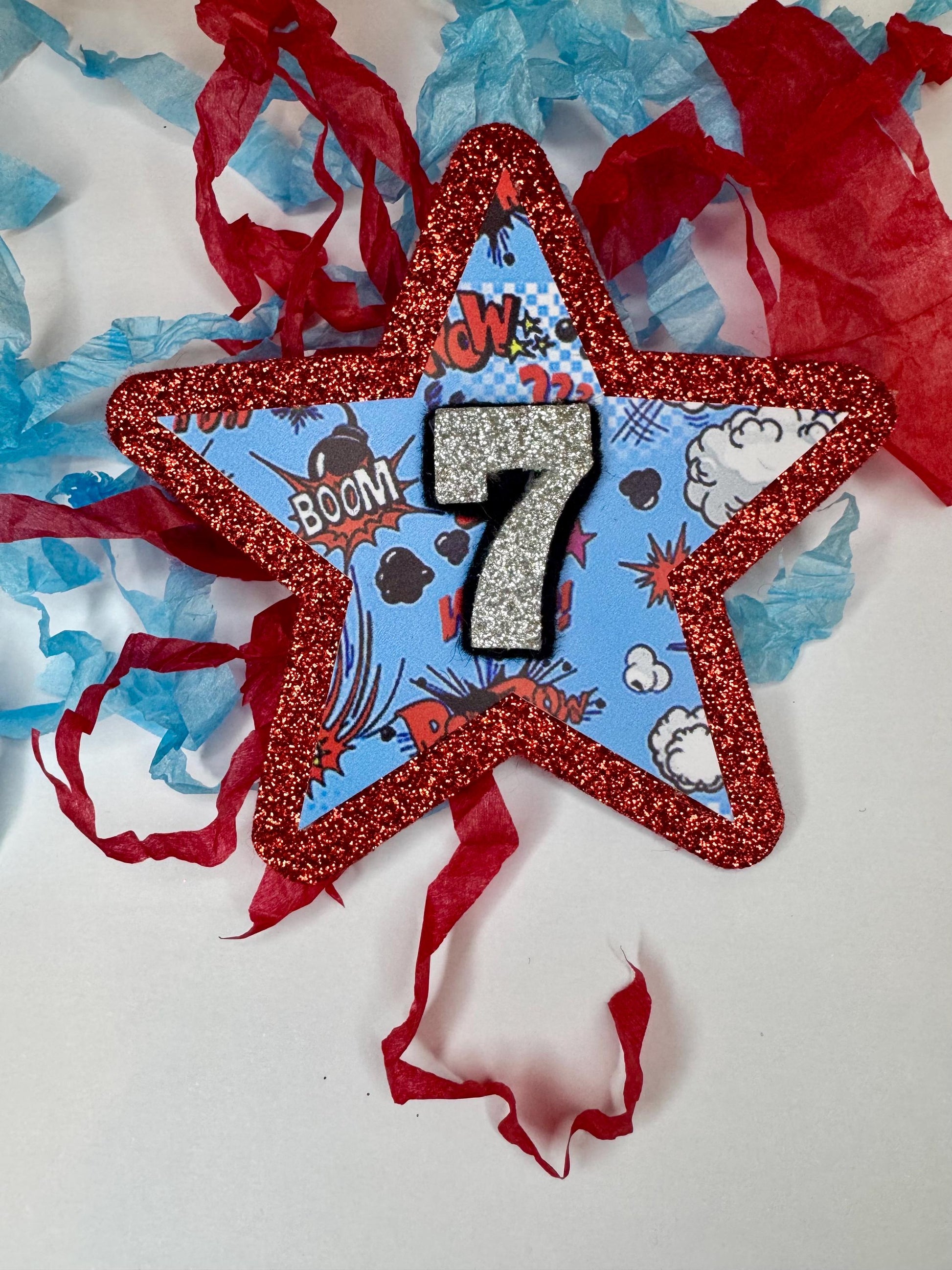 Super Hero Comic Birthday Badge - Glitter Star Birthday Badge - Superhero - All Ages - Custom Birthday Badge - Child Kids Birthday