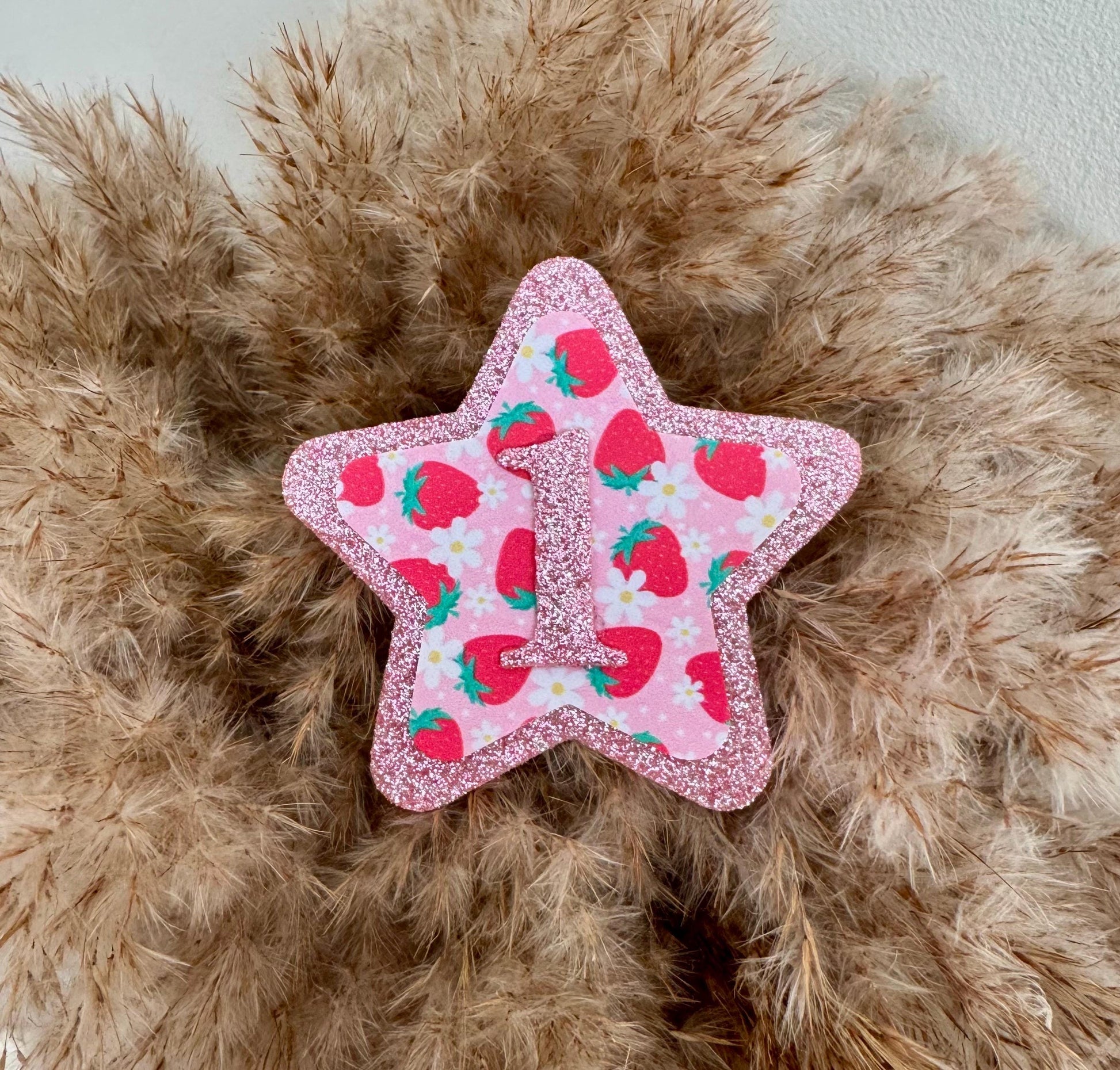 Berry First Birthday Girl Badge – Handmade Glitter Star – Strawberry 1st Birthday Pin - 1st or 2nd birthday - Mini badge