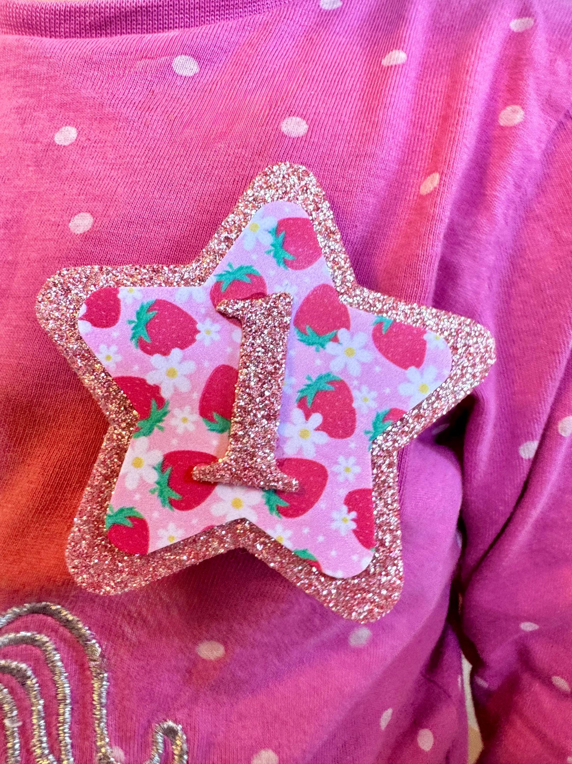 Berry First Birthday Girl Badge – Handmade Glitter Star – Strawberry 1st Birthday Pin - 1st or 2nd birthday - Mini badge
