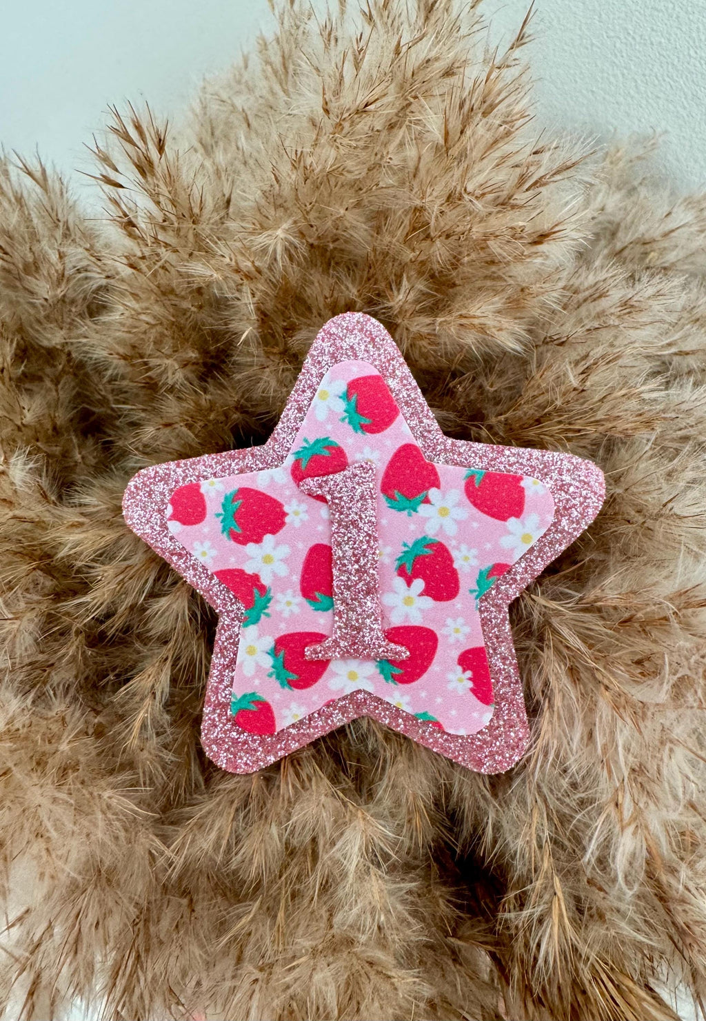 Berry First Birthday Girl Badge – Handmade Glitter Star – Strawberry 1st Birthday Pin - 1st or 2nd birthday - Mini badge