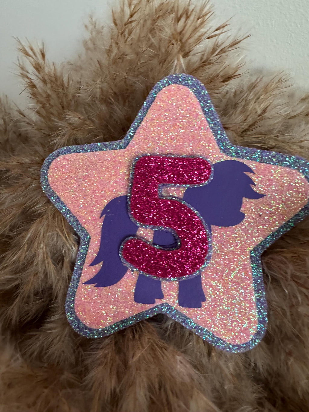 Personalised Glitter Birthday Badge for Girls – Pony Party Star Badge – Custom Age Felt Badge – My Little Pony Inspired – Handmade Gift UK