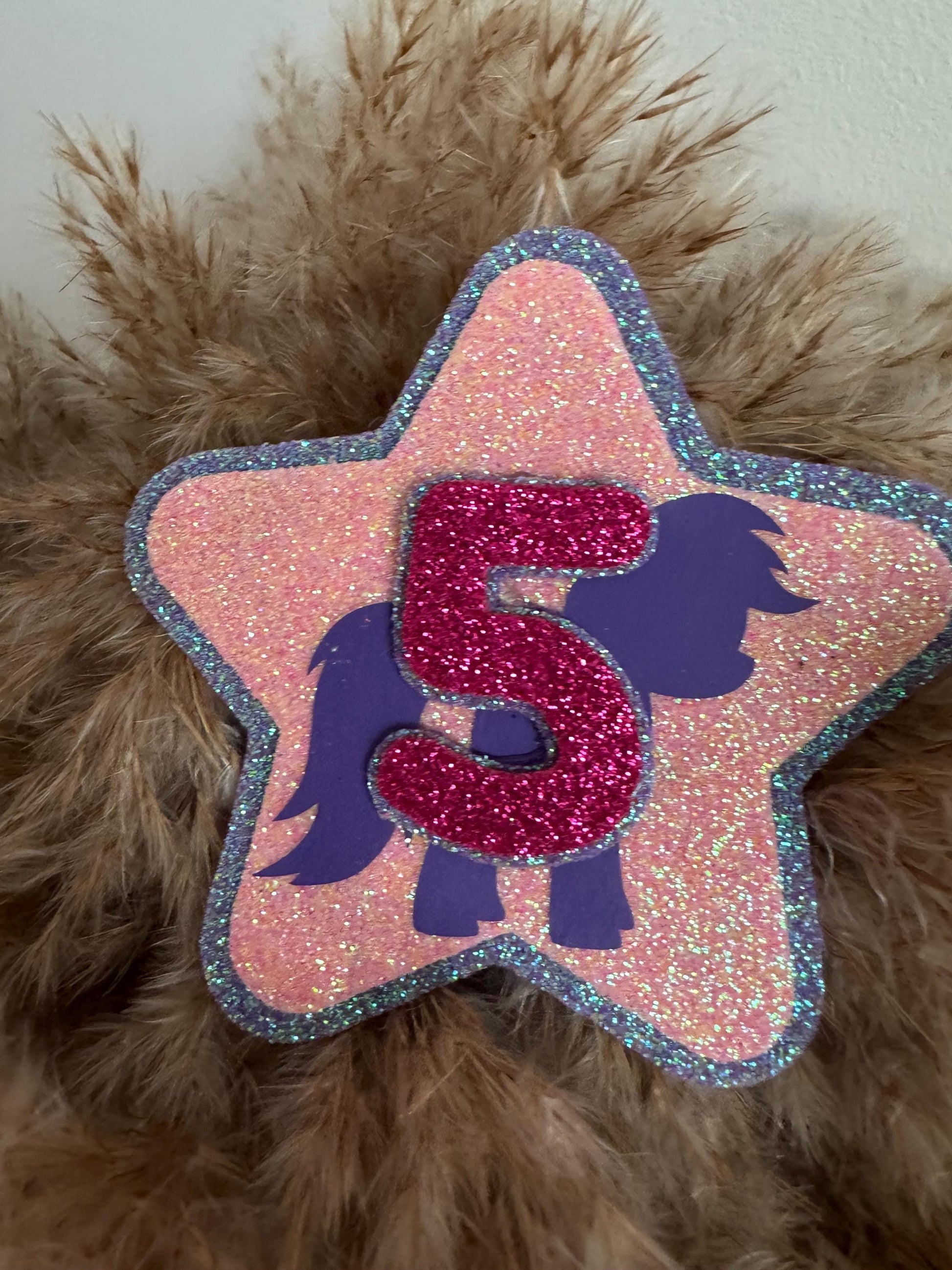 Personalised Glitter Birthday Badge for Girls – Pony Party Star Badge – Custom Age Felt Badge – My Little Pony Inspired – Handmade Gift UK