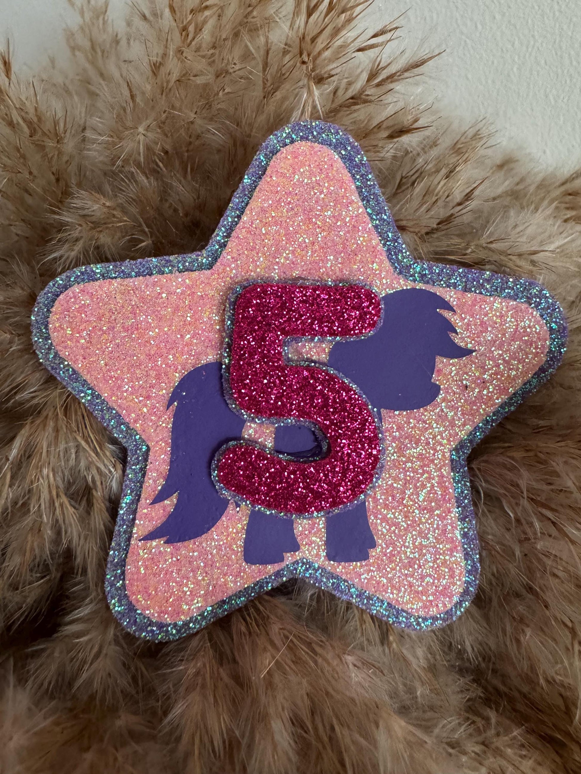 Personalised Glitter Birthday Badge for Girls – Pony Party Star Badge – Custom Age Felt Badge – My Little Pony Inspired – Handmade Gift UK