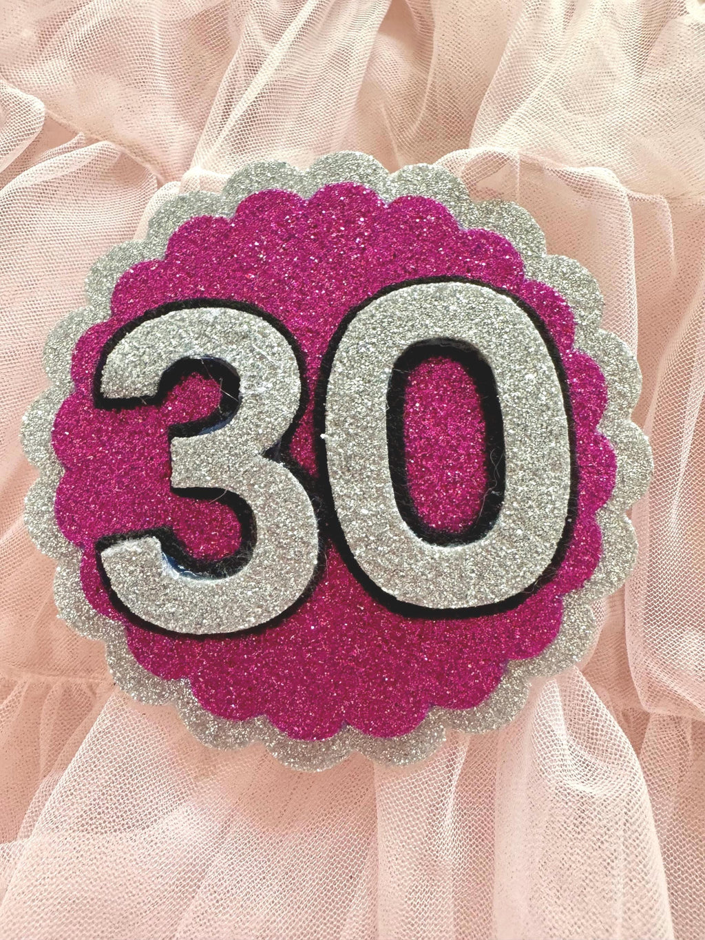 Glitter Birthday Badges - 18th, 21st, 30th Birthday Party Accessories - Sparkly Milestone Birthday Pins - Pink & Silver Celebration Badges