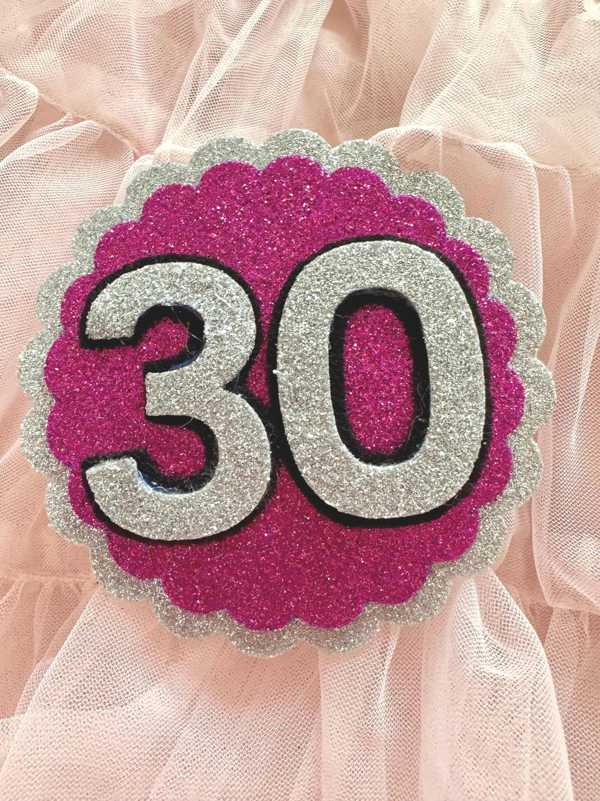 Glitter Birthday Badges - 18th, 21st, 30th Birthday Party Accessories - Sparkly Milestone Birthday Pins - Pink & Silver Celebration Badges