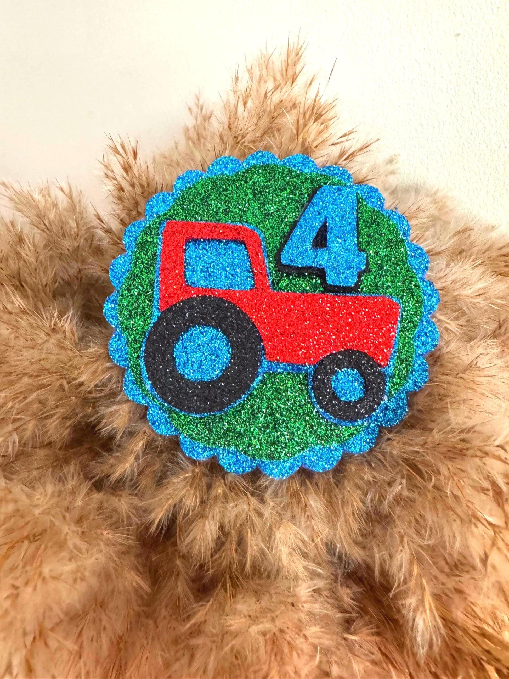 Tractor Theme Birthday Badge - Boys Birthday Badge - Blue and Green Glitter Keepsake Party Favour - ANY AGE Tractor Farn birthday badge