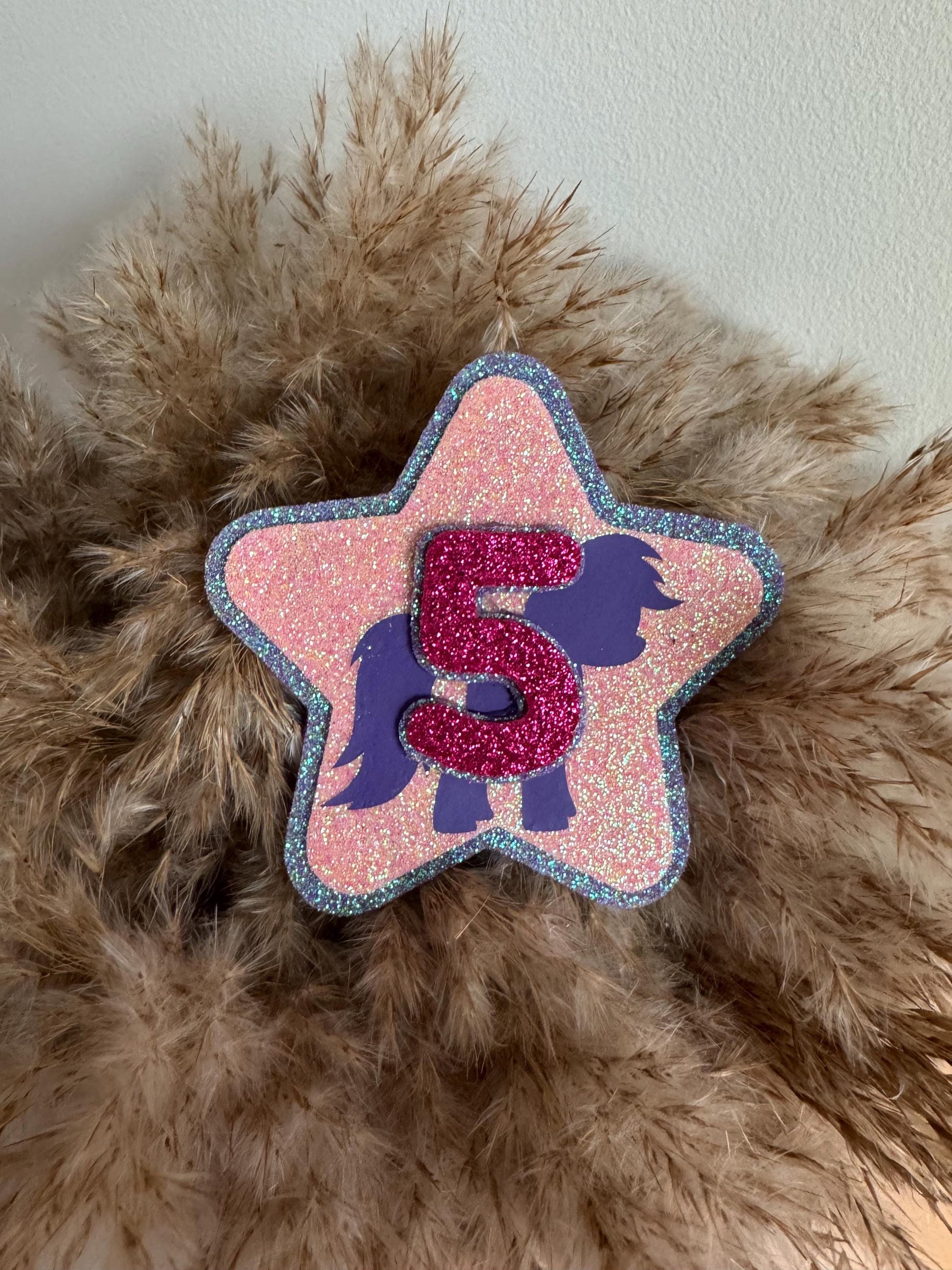 Personalised Glitter Birthday Badge for Girls – Pony Party Star Badge – Custom Age Felt Badge – My Little Pony Inspired – Handmade Gift UK
