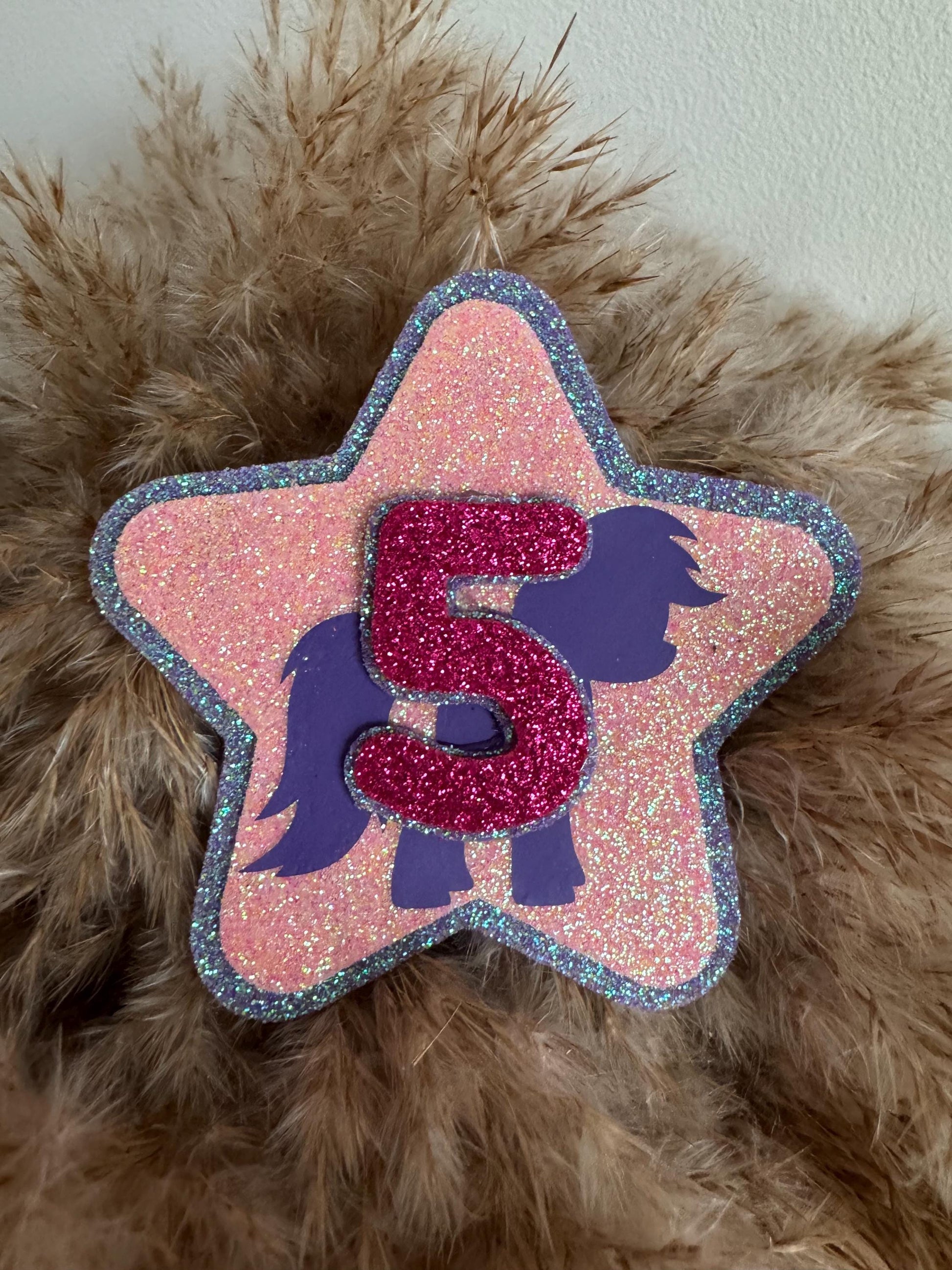 Personalised Glitter Birthday Badge for Girls – Pony Party Star Badge – Custom Age Felt Badge – My Little Pony Inspired – Handmade Gift UK