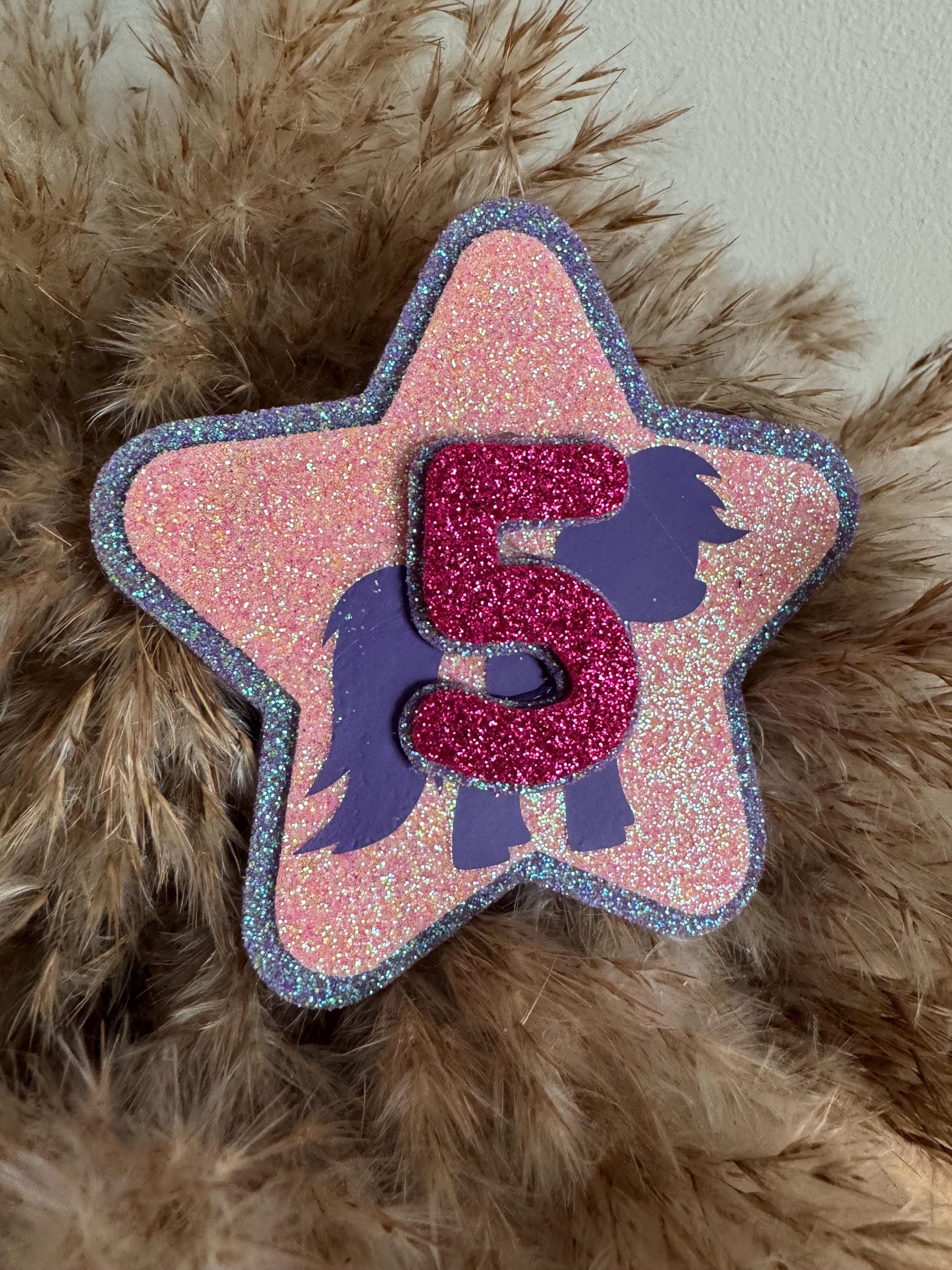 Personalised Glitter Birthday Badge for Girls – Pony Party Star Badge – Custom Age Felt Badge – My Little Pony Inspired – Handmade Gift UK